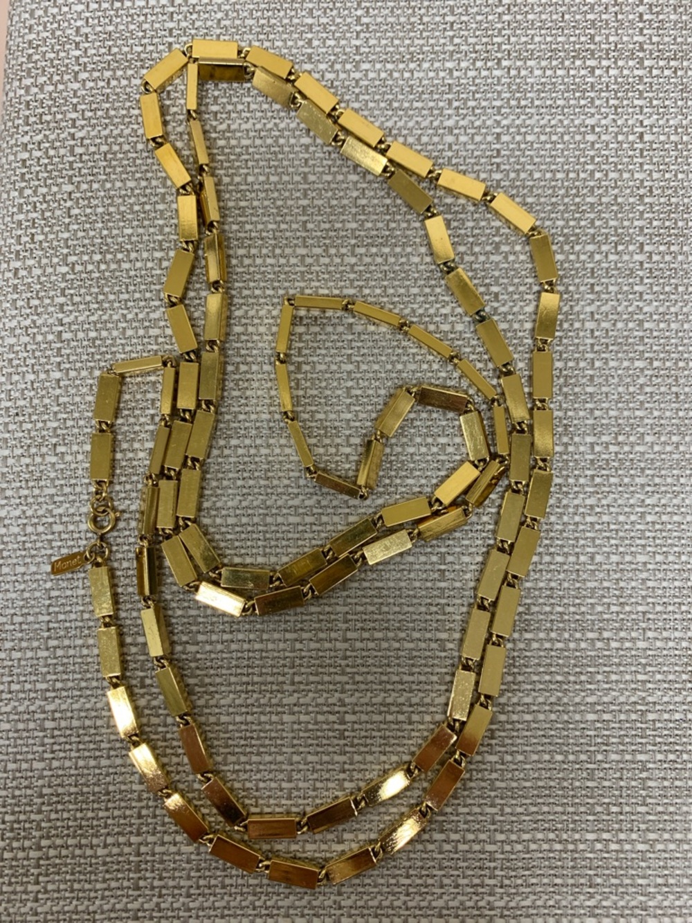 MONET Vintage Gold Plated Rectangular Link Chain 54”Long Necklace - Picture 6 of 8